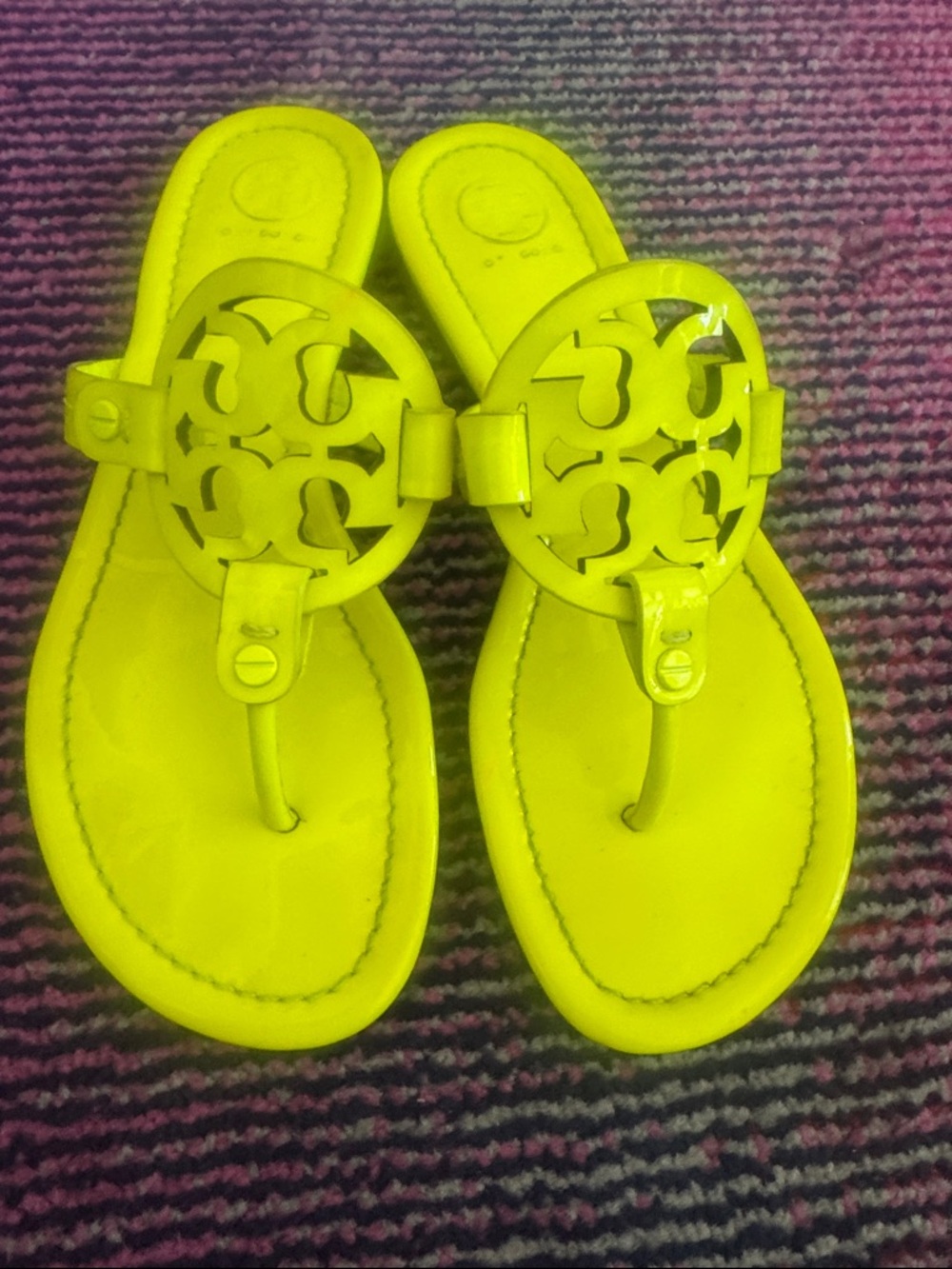 Tory Burch Neon Yellow Logo Thong Sandals